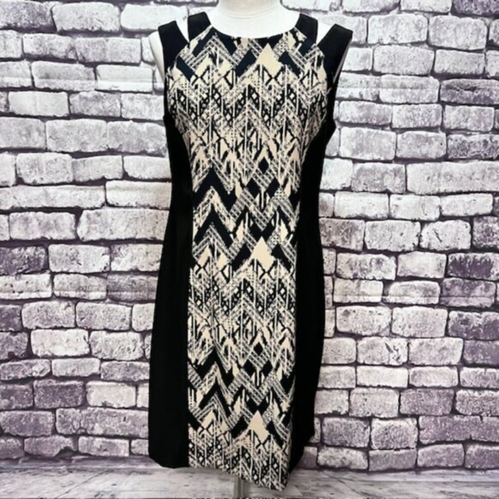 Connected Apparel Black & Khaki Sleeveless Dress Size 12